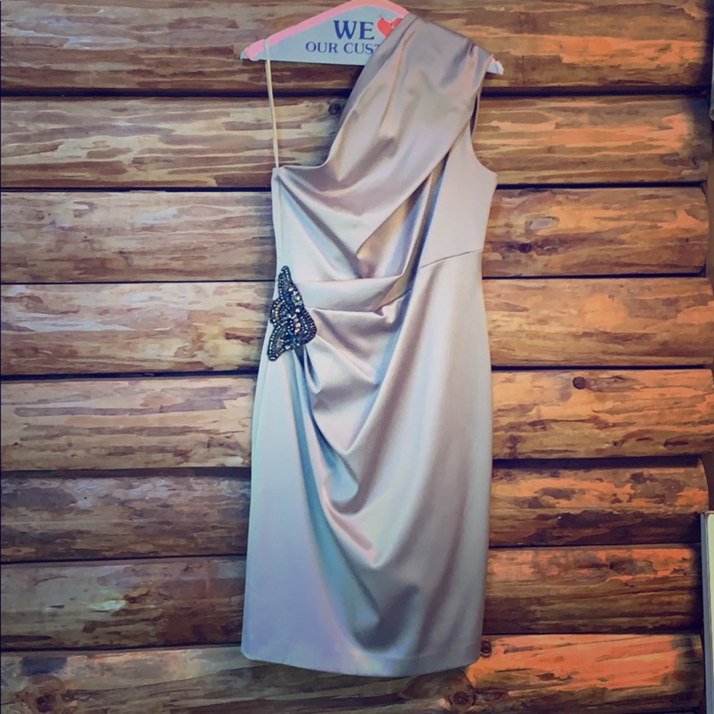 Eliza J Taupe Satin Cocktail Dress